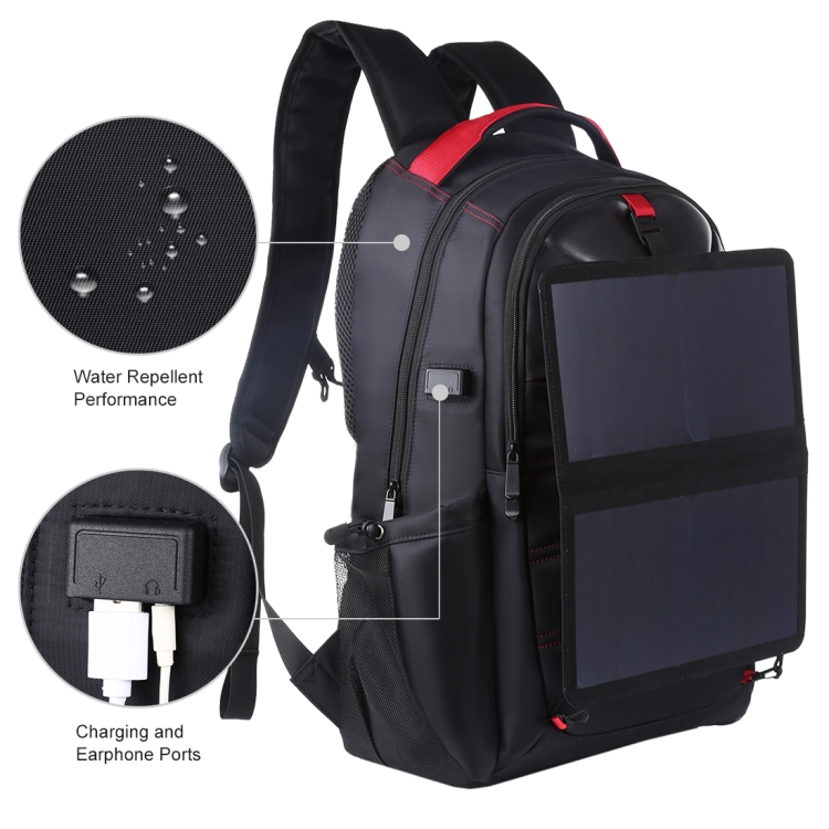 HAWEEL 14W Foldable Removable Solar Power Outdoor Portable Dual Shoulders Laptop Backpack, USB Output: 5V 2.1A Max(Black) - 4