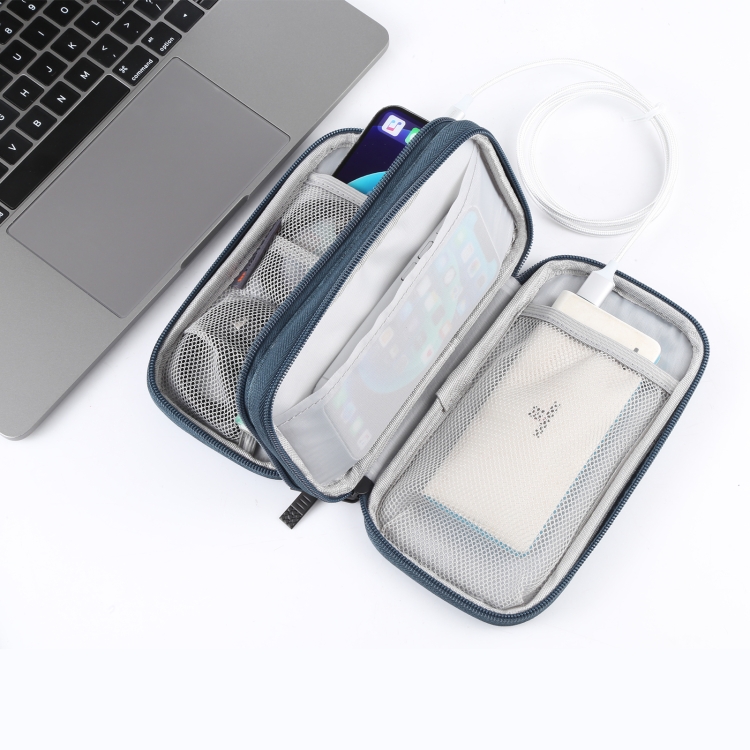HAWEEL Electronic Organizer Double Layers Storage Bag for Cables, Charger, Power Bank, Phones, Earphones(Dark Blue) - 6