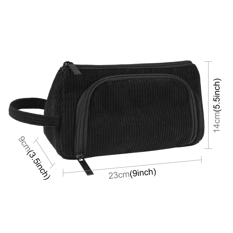 HAWEEL Corduroy Triangular Pen Case Makeup Pouch Travel Cosmetic Organizer Bag (Black) - 1