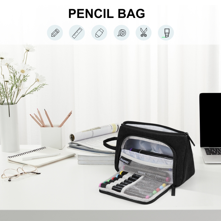 HAWEEL Corduroy Triangular Pen Case Makeup Pouch Travel Cosmetic Organizer Bag (Black) - 6