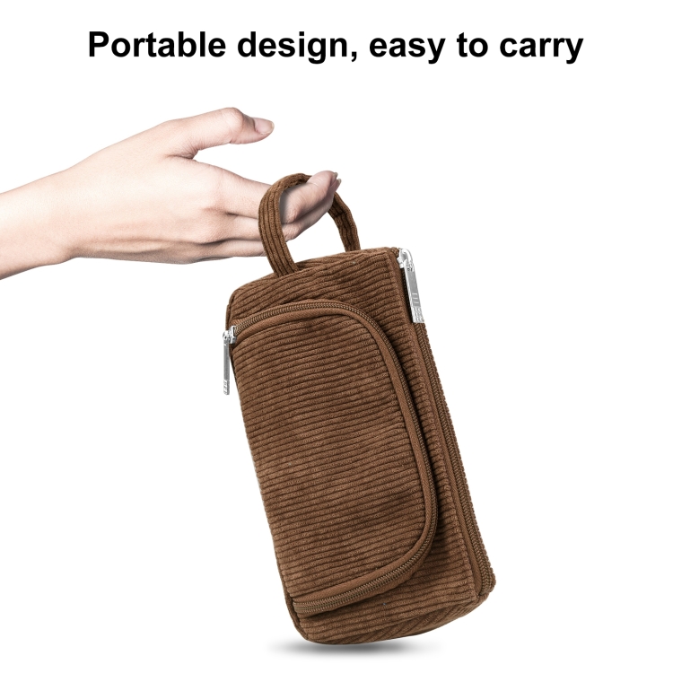 HAWEEL Corduroy Triangular Pen Case Makeup Pouch Travel Cosmetic Organizer Bag(Yellowish-brown) - 4