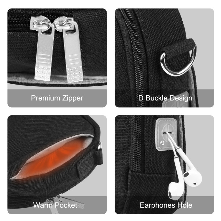 HAWEEL Messenger Shoulder Small Bag Digital Tablet Phone Warmer Storage Bag with Hand Warmer(Black) - 2