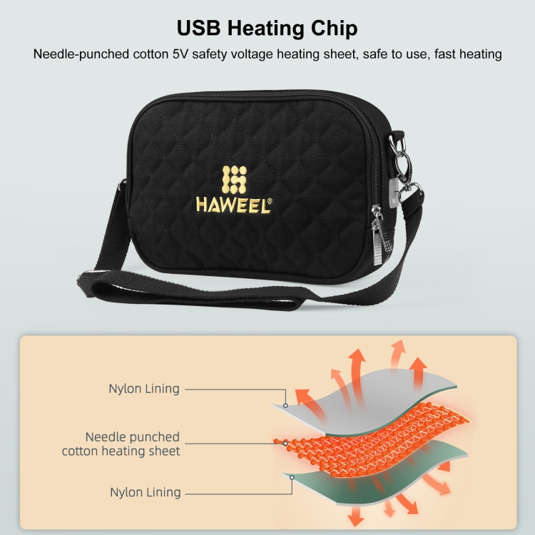 HAWEEL Messenger Shoulder Small Bag Digital Tablet Phone Warmer Storage Bag with Hand Warmer(Black) - 3