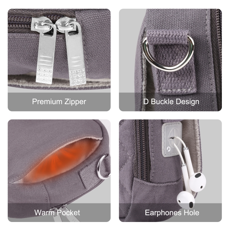 HAWEEL Messenger Shoulder Small Bag Digital Tablet Phone Warmer Storage Bag with Hand Warmer(Grey) - 2