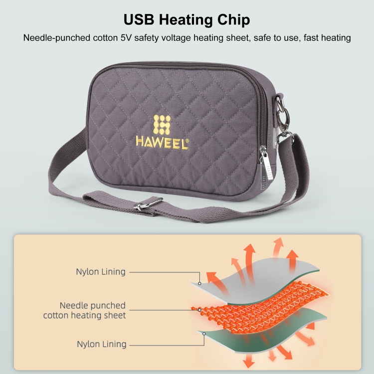 HAWEEL Messenger Shoulder Small Bag Digital Tablet Phone Warmer Storage Bag with Hand Warmer(Grey) - 3