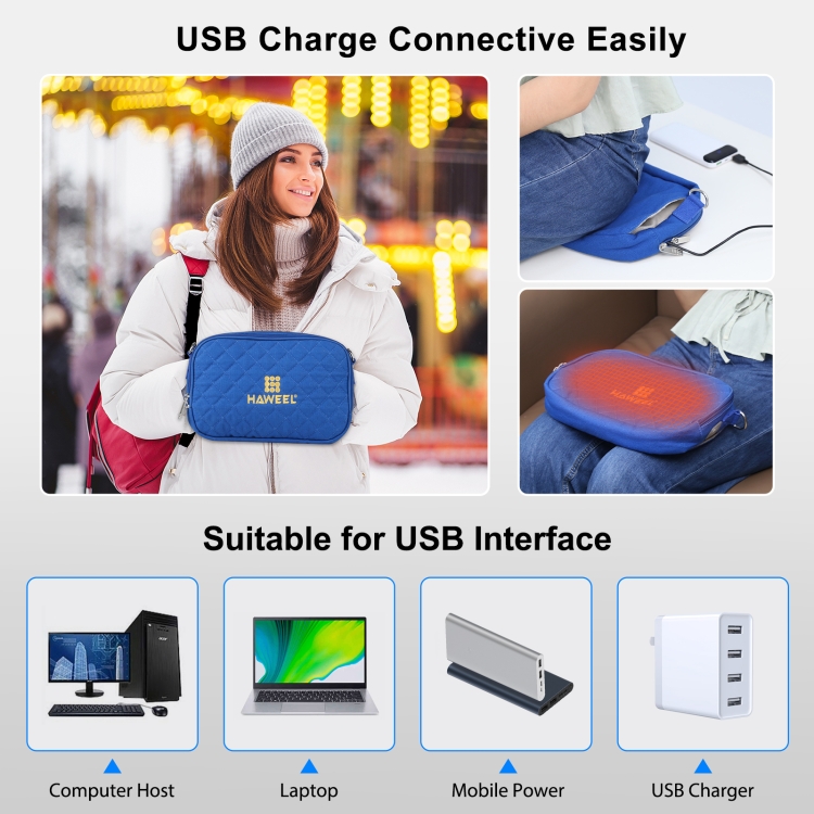 HAWEEL Messenger Shoulder Small Bag Digital Tablet Phone Warmer Storage Bag with Hand Warmer(Blue) - 6