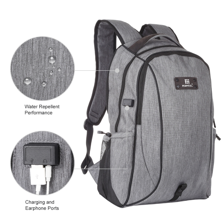 HAWEEL Outdoor Portable Canvas Dual Shoulders Laptop Backpack(Grey) - 4