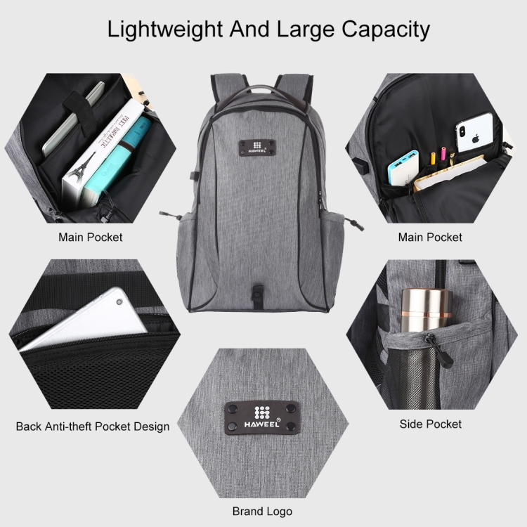 HAWEEL Outdoor Portable Canvas Dual Shoulders Laptop Backpack(Grey) - 5