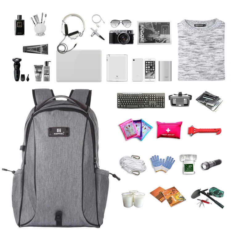 HAWEEL Outdoor Portable Canvas Dual Shoulders Laptop Backpack(Grey) - 6
