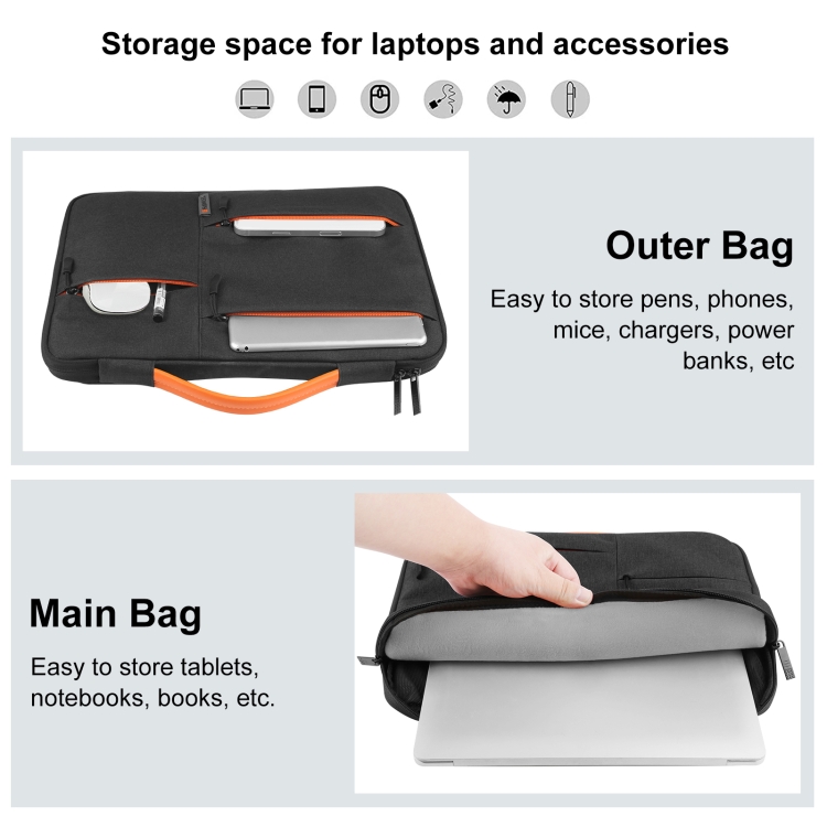 HAWEEL 13.0 inch Sleeve Case Zipper Briefcase Laptop Handbag For Macbook, Samsung, Lenovo Thinkpad, Sony, DELL Alienware, CHUWI, ASUS, HP, 13 inch -13.5 inch Laptops(Black) - 4