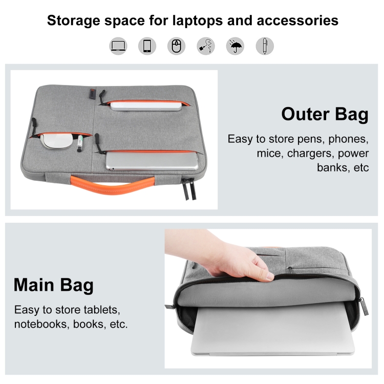 HAWEEL 13.0 inch Sleeve Case Zipper Briefcase Laptop Handbag For Macbook, Samsung, Lenovo Thinkpad, Sony, DELL Alienware, CHUWI, ASUS, HP, 13 inch -13.5 inch Laptops(Grey) - 4