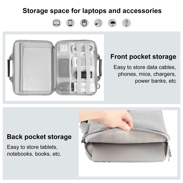 HAWEEL 14.0 inch-15.0 inch Briefcase Crossbody Laptop Bag For Macbook, Lenovo Thinkpad, ASUS, HP(Grey) - 6