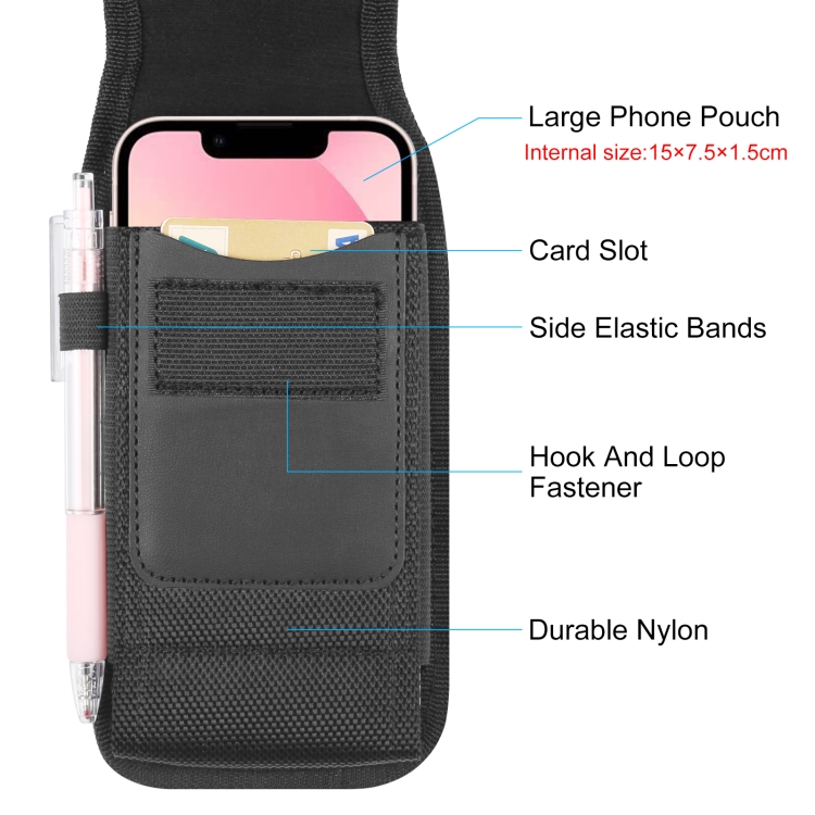 HAWEEL 4.7-6.1 inch Nylon Cloth Phone Belt Clip Carrying Pouch with Card Slot (Black) - 2