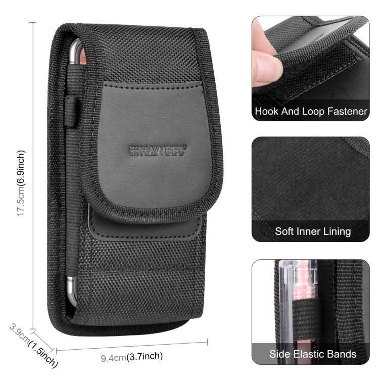 HAWEEL 6.1-6.8 inch Nylon Cloth Phone Belt Clip Carrying Pouch with Card Slot(Black) - 1