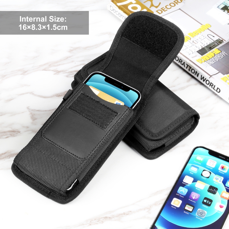 HAWEEL 6.1-6.8 inch Nylon Cloth Phone Belt Clip Carrying Pouch with Card Slot(Black) - 4
