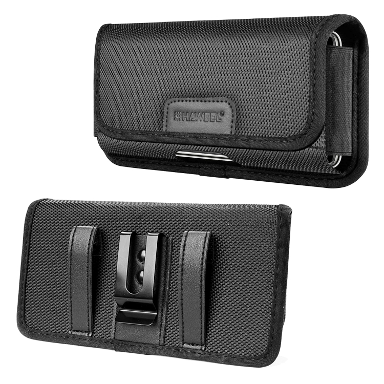 HAWEEL 4.7-6.1 inch Nylon Cloth Phone Belt Clip Horizontal Carrying Pouch with Card Slot (Black) - 1