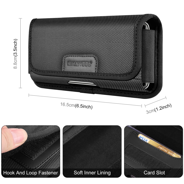 HAWEEL 4.7-6.1 inch Nylon Cloth Phone Belt Clip Horizontal Carrying Pouch with Card Slot (Black) - 2