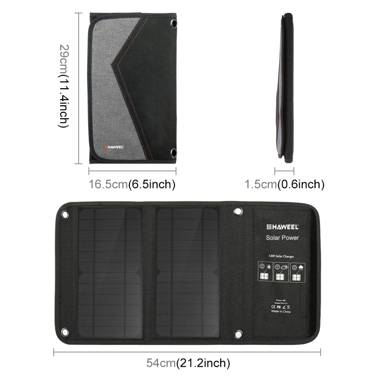 HAWEEL 14W Foldable Solar Panel Charger with 5V / 2.4A Max Dual USB Ports - 2
