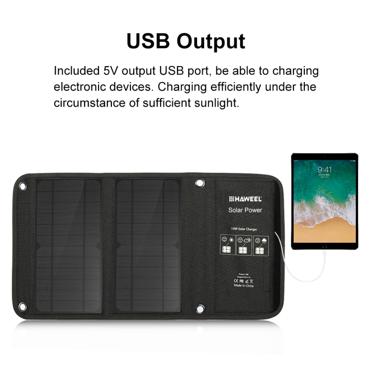 HAWEEL 14W Foldable Solar Panel Charger with 5V / 2.4A Max Dual USB Ports - 4