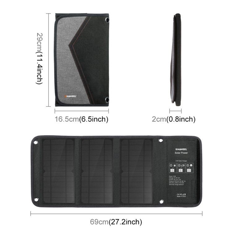 HAWEEL 21W Foldable Solar Panel Charger with 5V 3A Max Dual USB Ports - 2