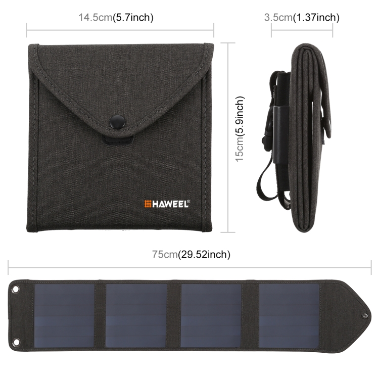 HAWEEL 14W 5V 2.4A Portable Foldable Solar Charger Outdoor Travel Rechargeable Folding Bag with 4 Solar Panels & USB Port, Size: S - 2