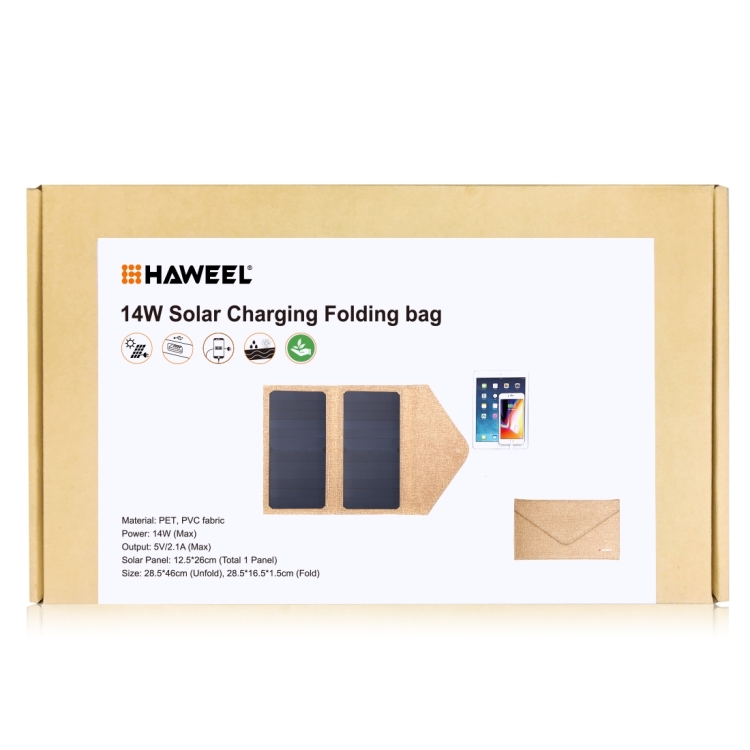 HAWEEL 14W Foldable Solar Panel Charger with 5V / 2.1A Max Dual USB Ports(Yellow) - 8