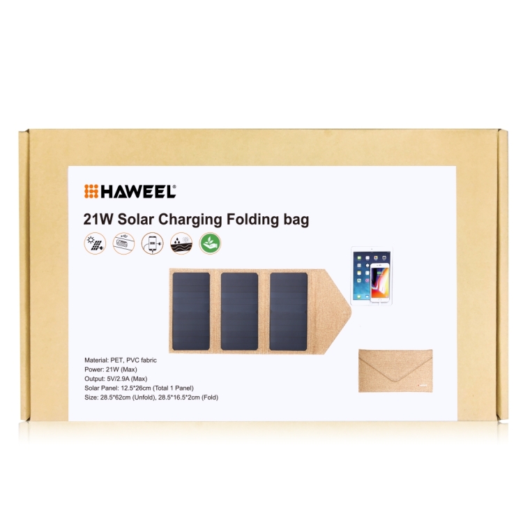 HAWEEL 21W Foldable Solar Panel Charger with 5V 2.9A Max Dual USB Ports(Yellow) - 9