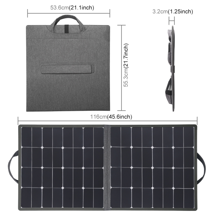 HAWEEL 100W Portable Foldable Solar Charger Outdoor Travel Rechargeable Folding Bag with 2 Solar Panels & USB Port & Handle, Size: L - 3