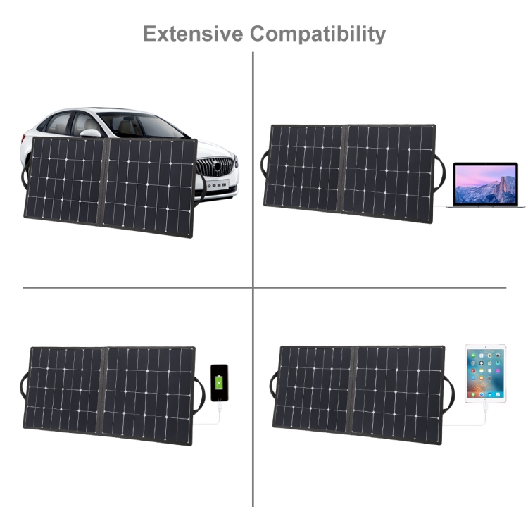HAWEEL 100W Portable Foldable Solar Charger Outdoor Travel Rechargeable Folding Bag with 2 Solar Panels & USB Port & Handle, Size: L - 9