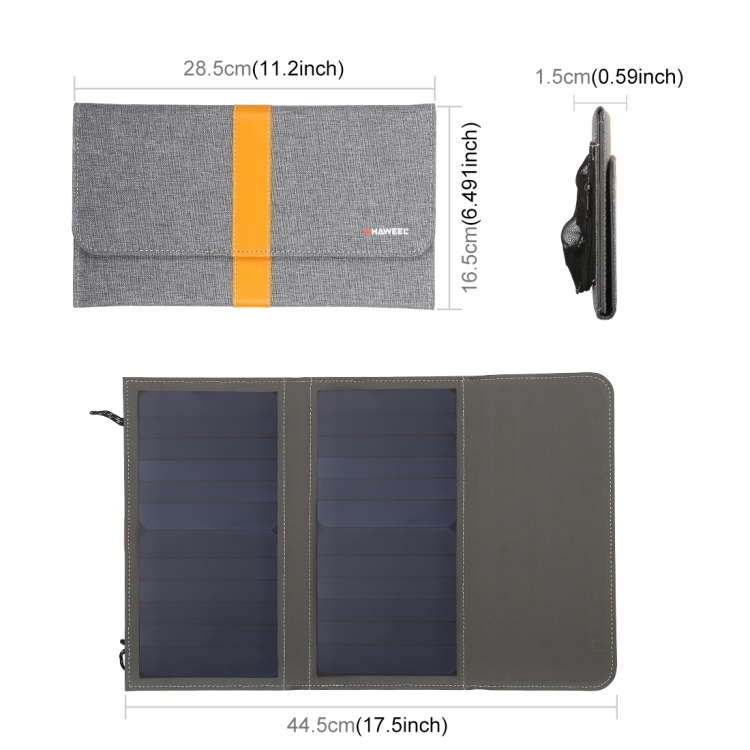 HAWEEL 14W Foldable Solar Panel Charger with 5V / 2.1A Max Dual USB Ports - 2