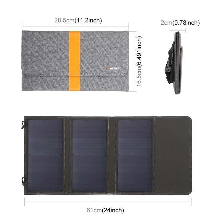 HAWEEL 21W Foldable Solar Panel Charger with 5V 2.9A Max Dual USB Ports - 2