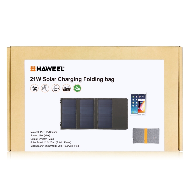 HAWEEL 21W Foldable Solar Panel Charger with 5V 2.9A Max Dual USB Ports - 9
