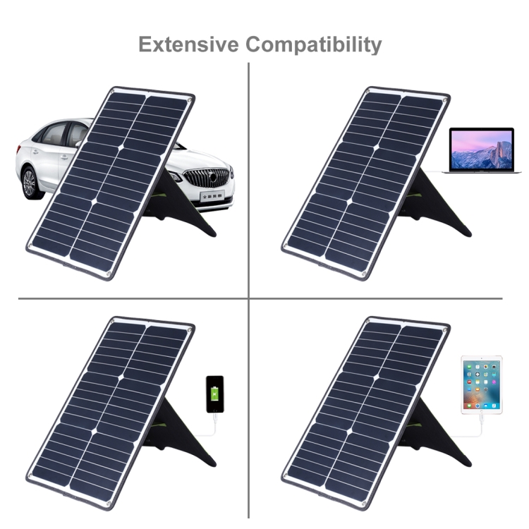 HAWEEL Portable 20W Monocrystalline Silicon Solar Power Panel Charger, with USB Port & Holder & Tiger Clip, Support QC3.0 and AFC(Black) - 12