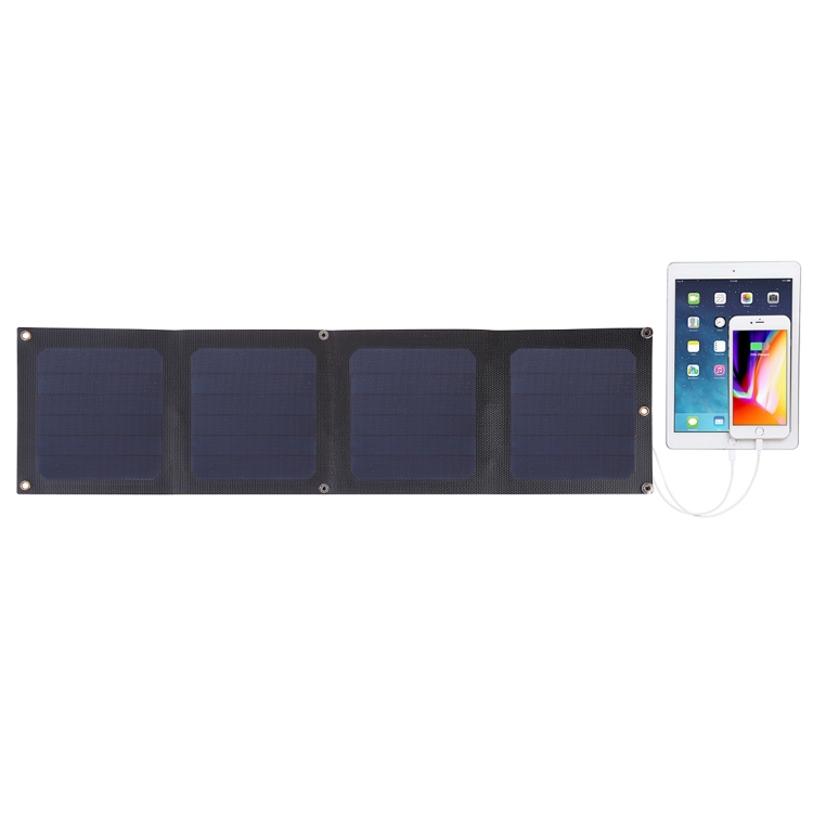 HAWEEL 14W 4-Fold ETFE Solar Panel Charger with 5V / 2.1A Max Dual USB Ports, Support QC3.0 and AFC(Black) - 1