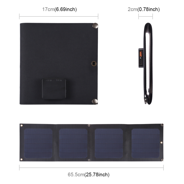 HAWEEL 14W 4-Fold ETFE Solar Panel Charger with 5V / 2.1A Max Dual USB Ports, Support QC3.0 and AFC(Black) - 2