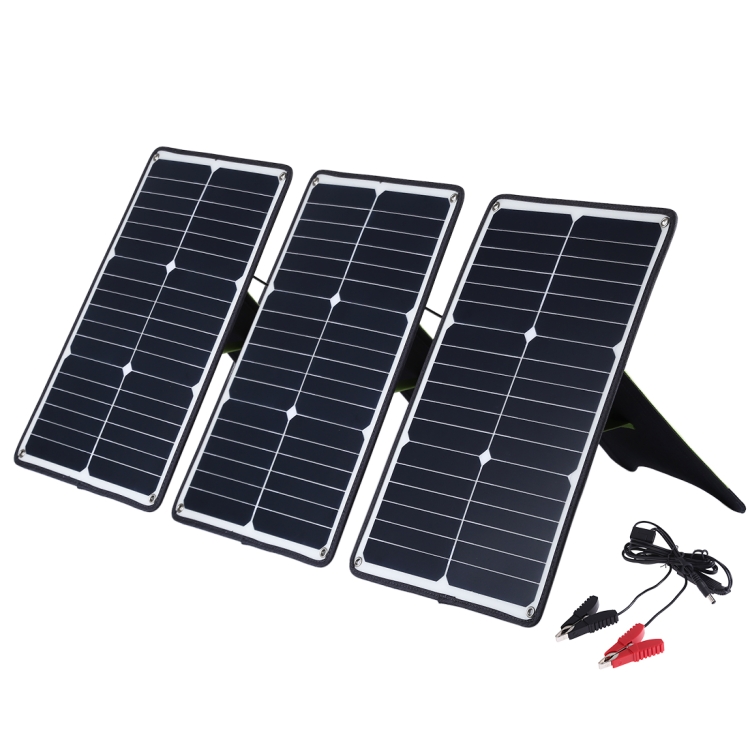 HAWEEL 3 PCS 20W Monocrystalline Silicon Solar Power Panel Charger, with USB Port & Holder & Tiger Clip, Support QC3.0 and AFC(Black) - 1