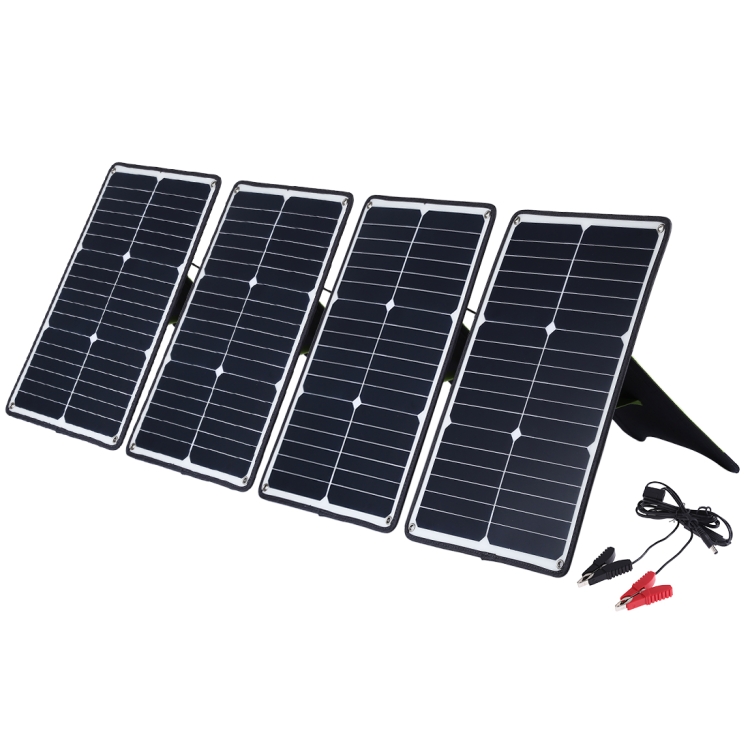 HAWEEL 4 PCS 20W Monocrystalline Silicon Solar Power Panel Charger, with USB Port & Holder & Tiger Clip, Support QC3.0 and AFC(Black) - 1