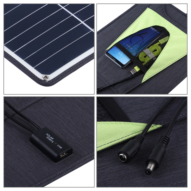 HAWEEL 4 PCS 20W Monocrystalline Silicon Solar Power Panel Charger, with USB Port & Holder & Tiger Clip, Support QC3.0 and AFC(Black) - 4