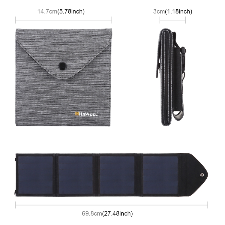 HAWEEL 14W Ultrathin Foldable Solar Panel Charger with 5V / 2.2A USB Port, Support QC3.0 and AFC(Black) - 2