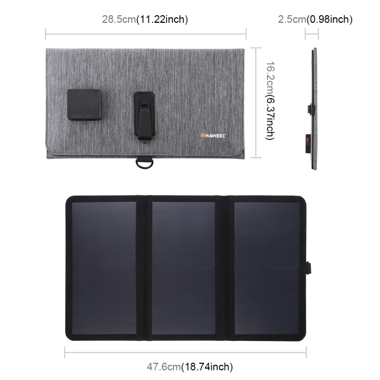 HAWEEL 21W Ultrathin 3-Fold Foldable 5V / 3A Solar Panel Charger with Dual USB Ports, Support QC3.0 and AFC(Black) - 2