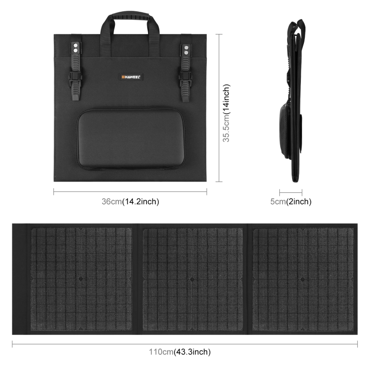 HAWEEL 60W Foldable Solar Panel Charger Travel Folding Bag(Black) - 2