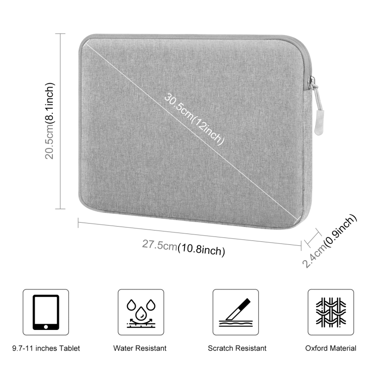 HAWEEL 11 inch Tablet Sleeve Case Zipper Briefcase Bag for 9.7-11.0 inch Tablets(Grey) - 1