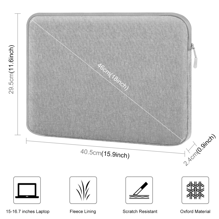 HAWEEL 16 inch Laptop Sleeve Case Zipper Briefcase Bag for 15-16.7 inch Laptop(Grey) - 1