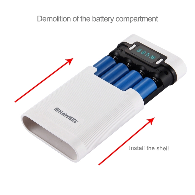 [US Warehouse] HAWEEL DIY 4 x 18650 Battery (Not Included) 10000mAh Power Bank Shell Box with 2 x USB Output & Display for iPhone, Galaxy, Sony, HTC, Google, Huawei, Xiaomi, Lenovo and other Smartphones - 2