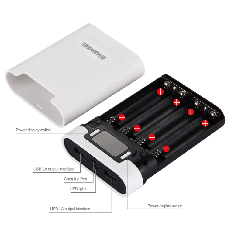 [US Warehouse] HAWEEL DIY 4 x 18650 Battery (Not Included) 10000mAh Power Bank Shell Box with 2 x USB Output & Display for iPhone, Galaxy, Sony, HTC, Google, Huawei, Xiaomi, Lenovo and other Smartphones - 3