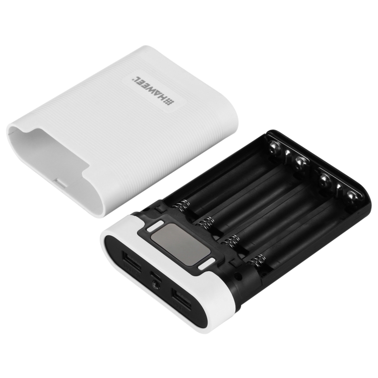 HAWEEL DIY 4 x 18650 Battery (Not Included) 10000mAh Power Bank Shell Box with 2 x USB Output & Display for iPhone, Galaxy, Sony, HTC, Google, Huawei, Xiaomi, Lenovo and other Smartphones(White) - 1