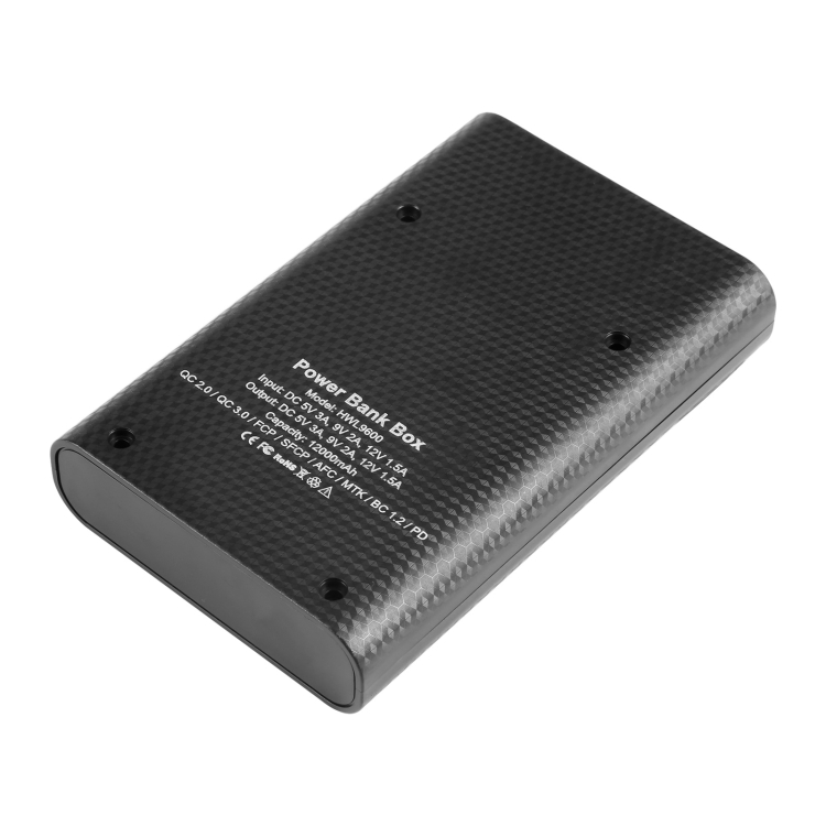 HAWEEL DIY 4x 18650 Battery (Not Included) 12000mAh Dual-way QC Charger Power Bank Shell Box with 2x USB Output & Display,  Support QC 2.0 / QC 3.0 / FCP / SFCP /  AFC / MTK / BC 1.2 / PD(Black) - 2