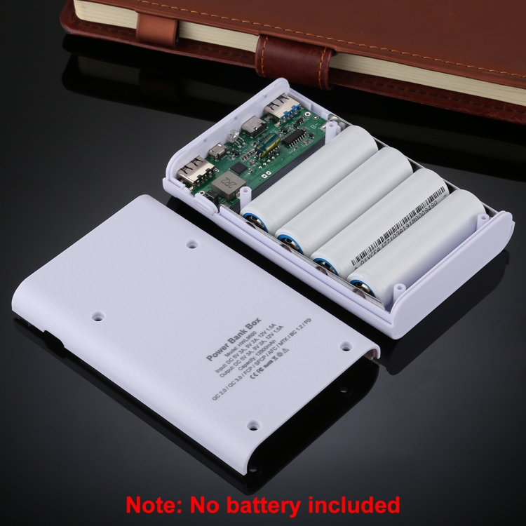 HAWEEL DIY 4x 18650 Battery (Not Included) 12000mAh Dual-way QC Charger Power Bank Shell Box with 2x USB Output & Display,  Support QC 2.0 / QC 3.0 / FCP / SFCP /  AFC / MTK / BC 1.2 / PD(White) - 6