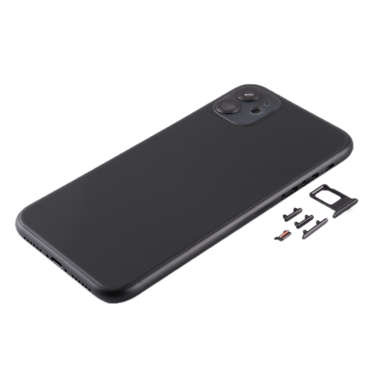 Back Housing Cover with SIM Card Tray & Side keys & Camera Lens for iPhone 11(Black) - 1