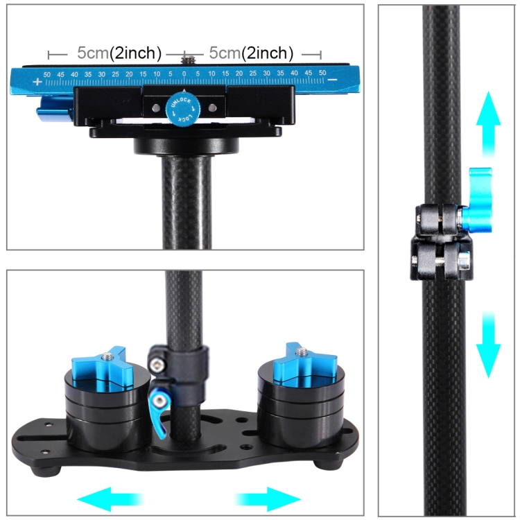 PULUZ 38.5-61cm Carbon Fibre Handheld Stabilizer for DSLR & DV Digital Video & Cameras, Load Range: 0.5-3kg(Blue) - 7